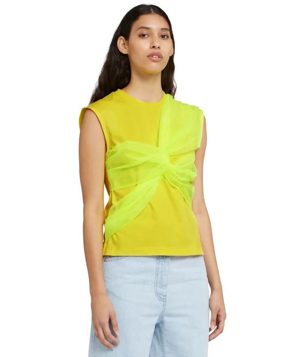 MSGM T-Shirt Girocollo Con Dettaglio In Tulle Yellow Best