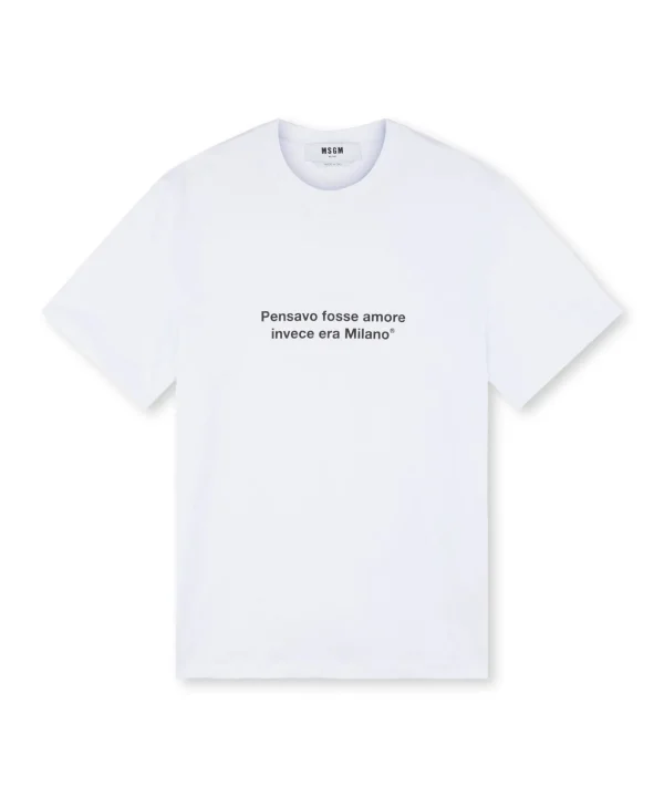 MSGM T-Shirt Girocollo Con Quote "Pensavo Fosse Amore Invece Era Milano" White Online