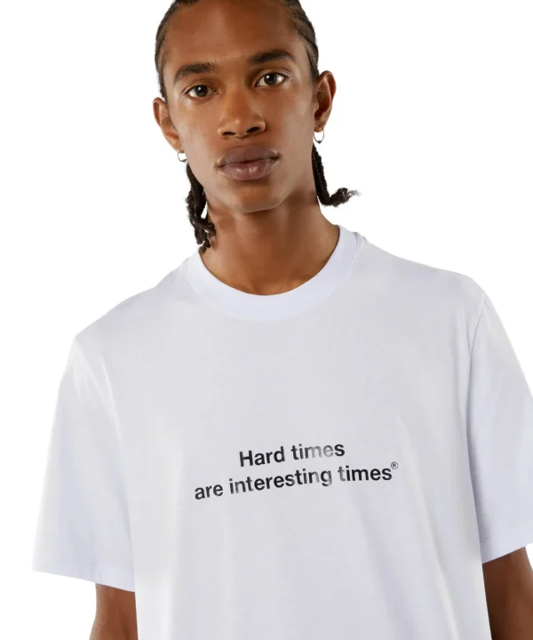 MSGM T-Shirt Girocollo Con Quote "Hard Times Are Interesting Times" White Store