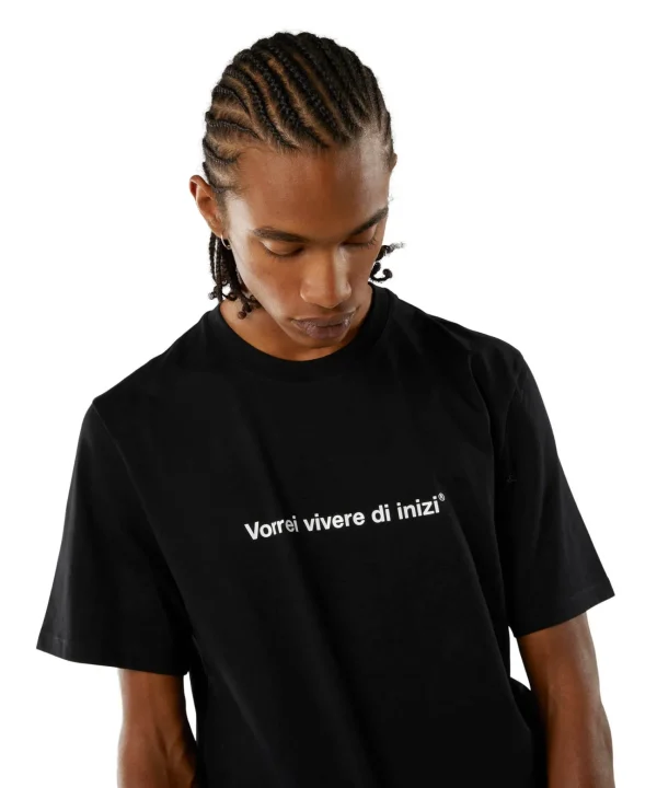 MSGM T-Shirt Girocollo Con Quote "Vorrei Vivere Di Inizi" Black Fashion