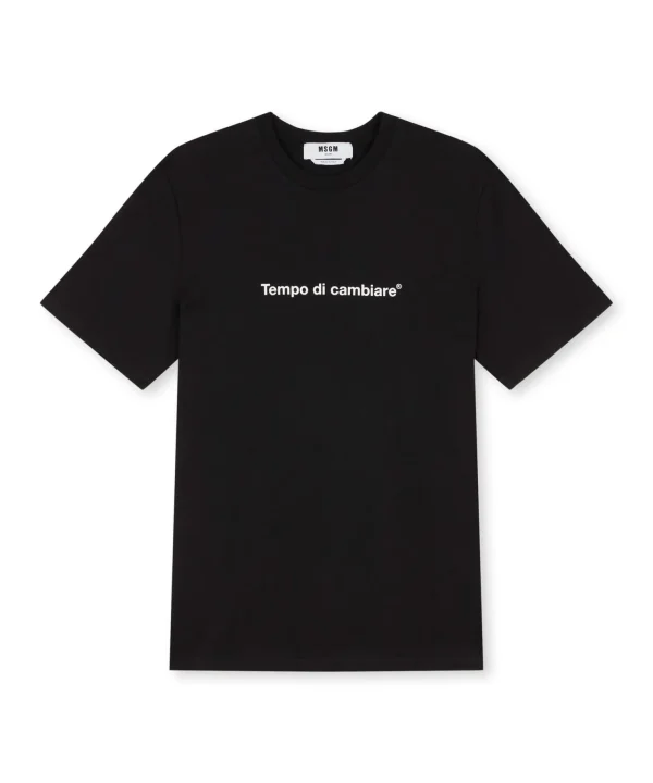 MSGM T-Shirt Girocollo Con Quote "Tempo Di Cambiare" Black Online