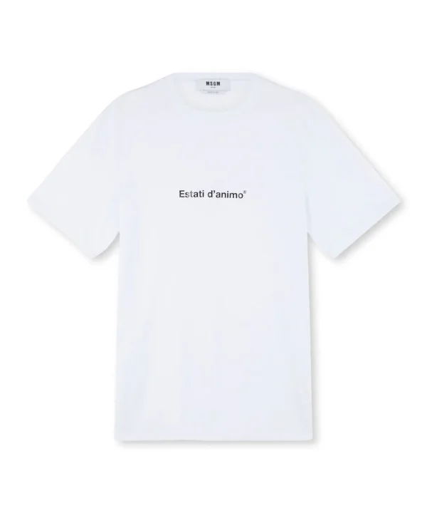 MSGM T-Shirt Girocollo Con Quote "Estati D'Animo" White Flash Sale