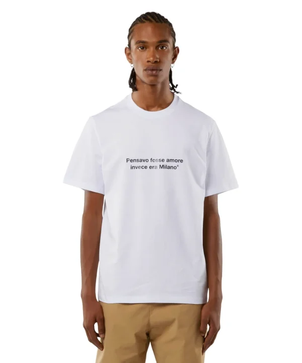 MSGM T-Shirt Girocollo Con Quote "Pensavo Fosse Amore Invece Era Milano" White Online