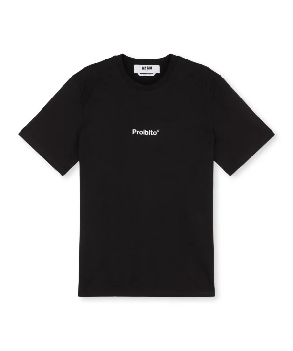 MSGM T-Shirt Girocollo Con Quote "Proibito" Black Cheap