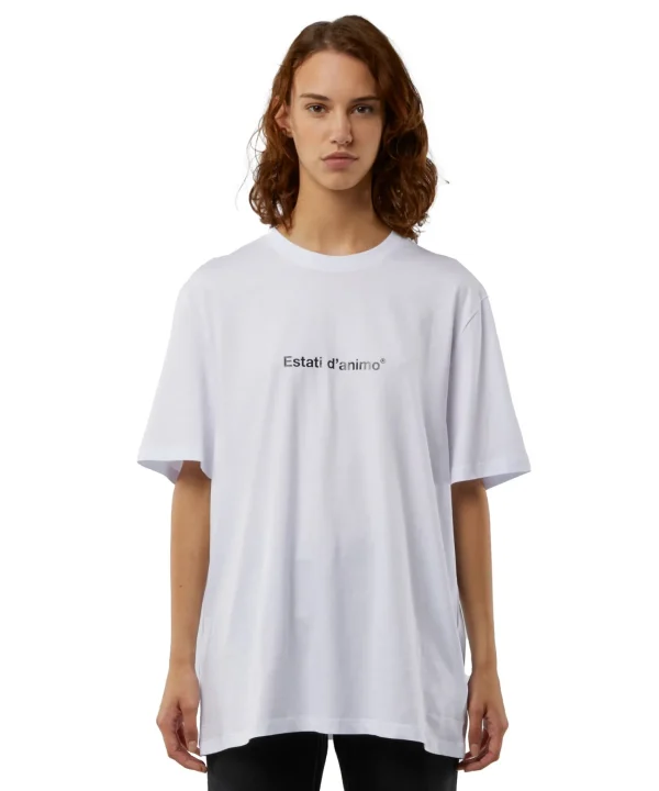 MSGM T-Shirt Girocollo Con Quote "Estati D'Animo" White Flash Sale