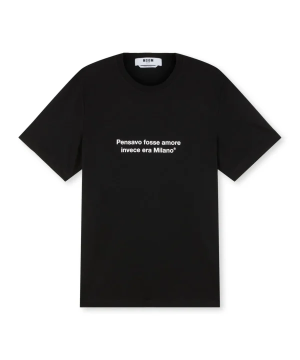 MSGM T-Shirt Girocollo Con Quote "Pensavo Fosse Amore Invece Era Milano" Black Best Sale