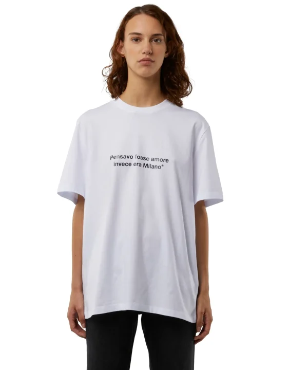 MSGM T-Shirt Girocollo Con Quote "Pensavo Fosse Amore Invece Era Milano" White Online