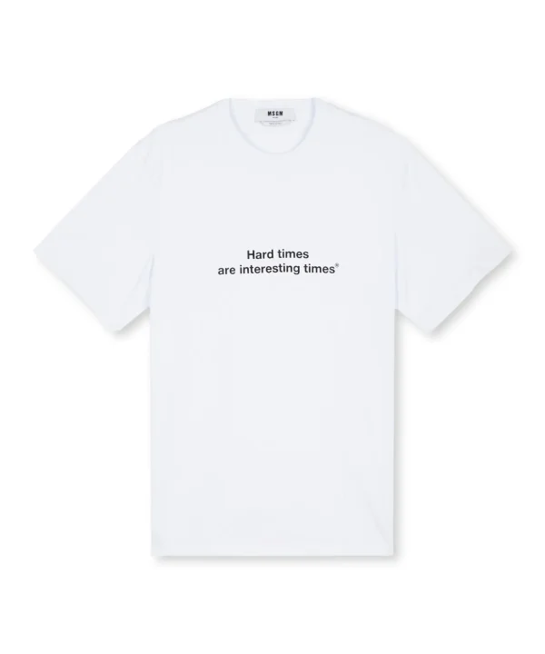 MSGM T-Shirt Girocollo Con Quote "Hard Times Are Interesting Times" White Store