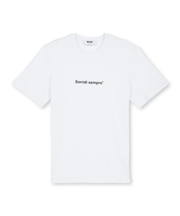 MSGM T-Shirt Girocollo Con Quote "Sorridi Sempre" White Shop