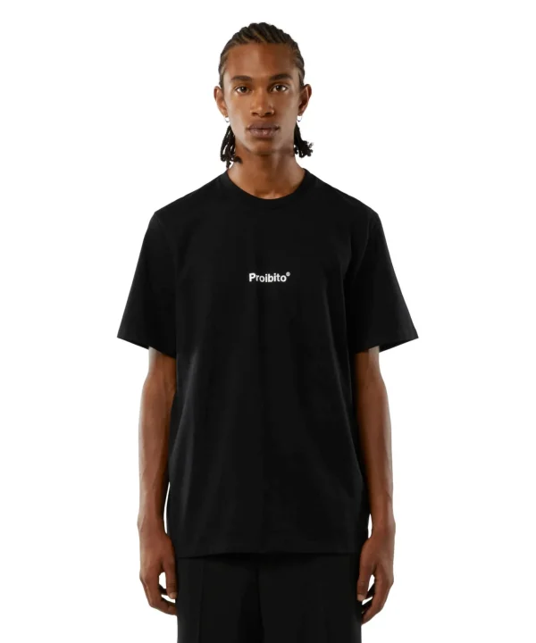 MSGM T-Shirt Girocollo Con Quote "Proibito" Black Cheap