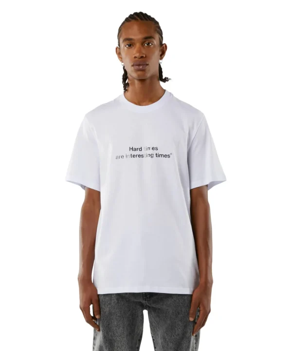 MSGM T-Shirt Girocollo Con Quote "Hard Times Are Interesting Times" White Store