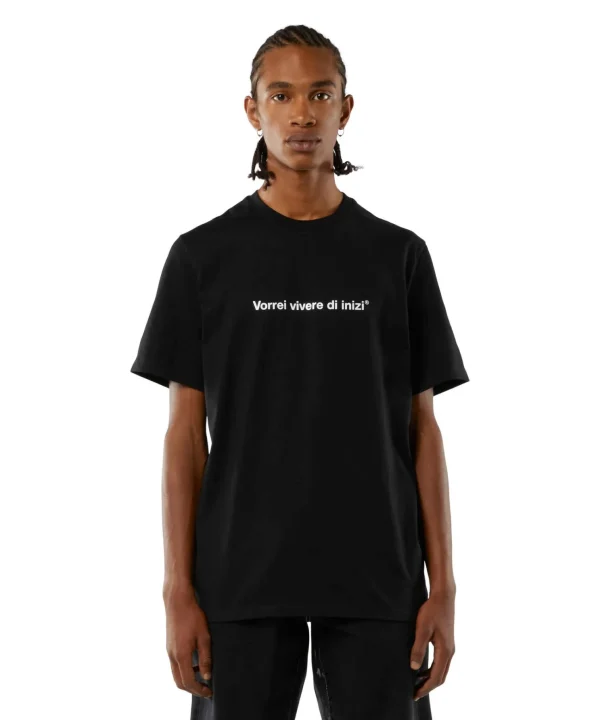 MSGM T-Shirt Girocollo Con Quote "Vorrei Vivere Di Inizi" Black Fashion