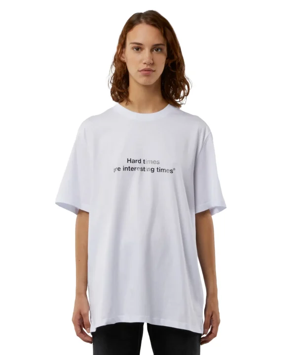 MSGM T-Shirt Girocollo Con Quote "Hard Times Are Interesting Times" White Store