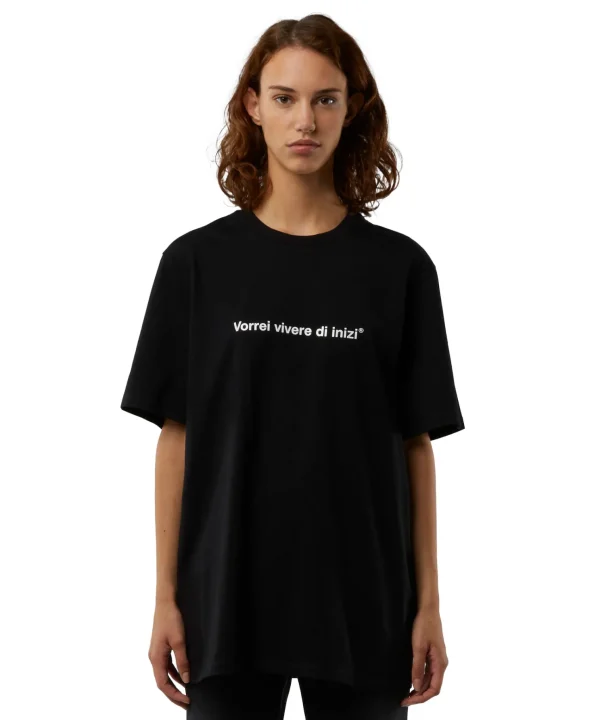 MSGM T-Shirt Girocollo Con Quote "Vorrei Vivere Di Inizi" Black Fashion