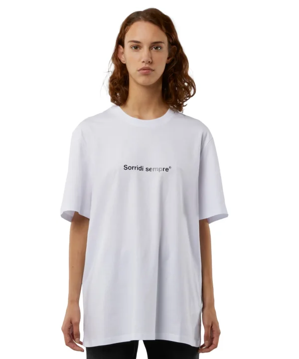 MSGM T-Shirt Girocollo Con Quote "Sorridi Sempre" White Shop