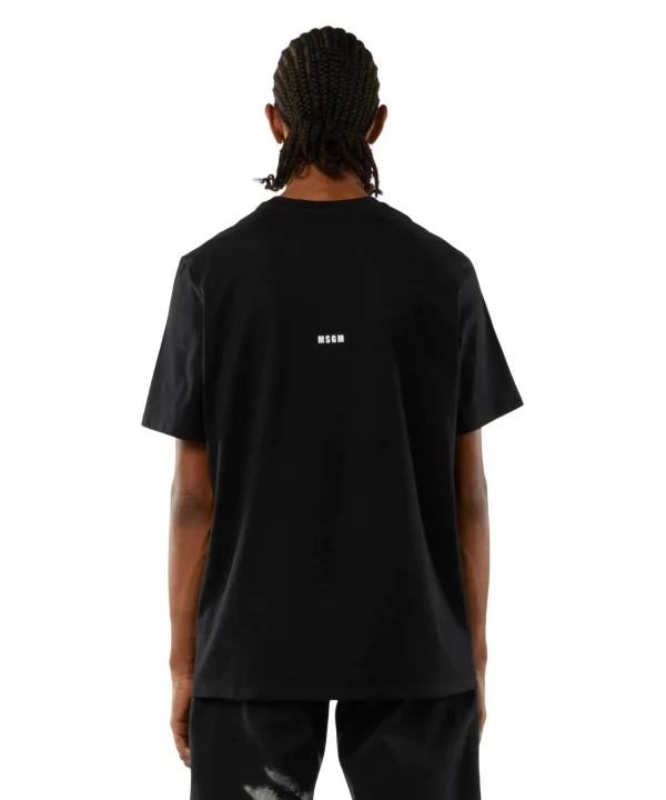 MSGM T-Shirt Girocollo Con Quote "Vorrei Vivere Di Inizi" Black Outlet