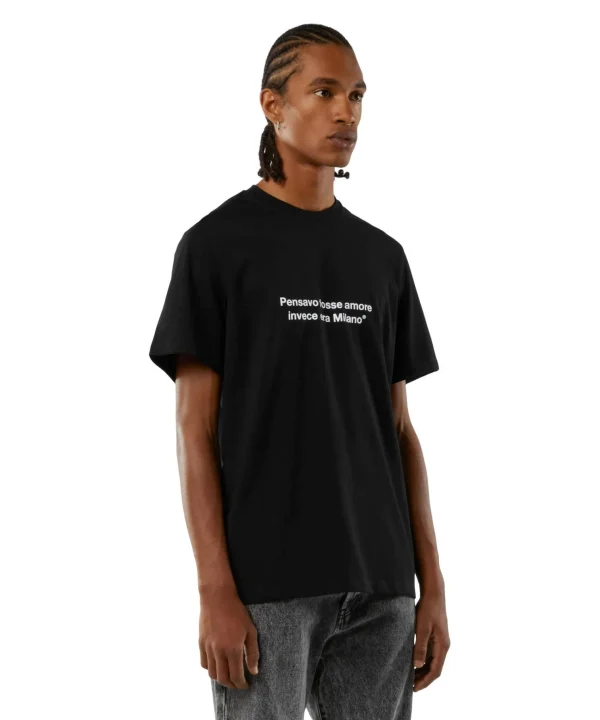 MSGM T-Shirt Girocollo Con Quote "Pensavo Fosse Amore Invece Era Milano" Black Best Sale