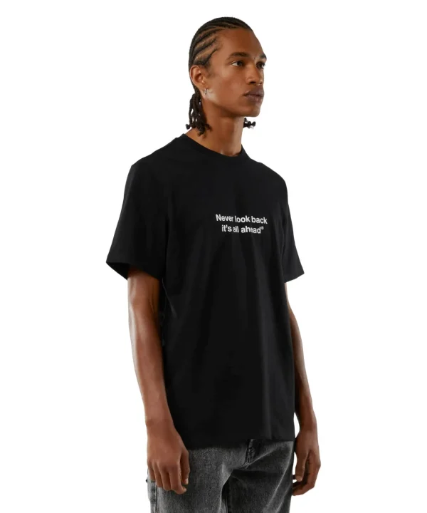 MSGM T-Shirt Girocollo Con Quote "Never Look Back It'S All Ahead" Black Best Sale