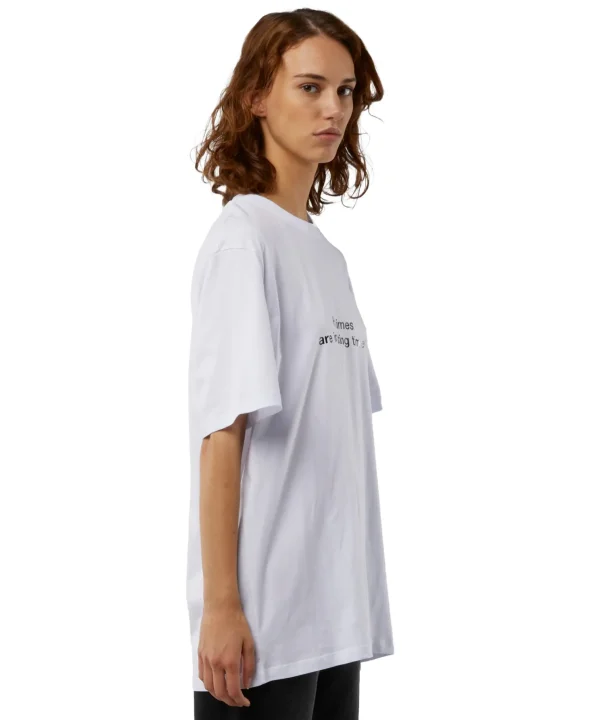 MSGM T-Shirt Girocollo Con Quote "Hard Times Are Interesting Times" White Fashion