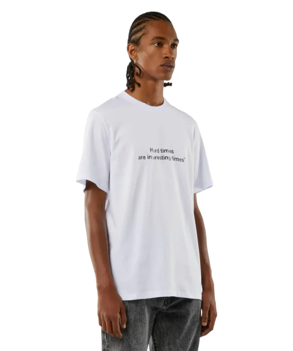 MSGM T-Shirt Girocollo Con Quote "Hard Times Are Interesting Times" White Store