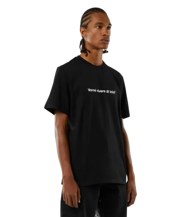 MSGM T-Shirt Girocollo Con Quote "Vorrei Vivere Di Inizi" Black Fashion