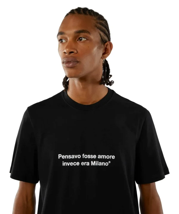 MSGM T-Shirt Girocollo Con Quote "Pensavo Fosse Amore Invece Era Milano" Black Best Sale