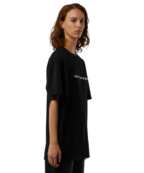 MSGM T-Shirt Girocollo Con Quote "Vorrei Vivere Di Inizi" Black Outlet