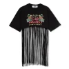 MSGM T-Shirt Girocollo Crop Con Frange In Cotone Con Grafica "Club Paradiso" Black Cheap