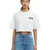 MSGM T-Shirt Girocollo Crop In Cotone Con Logo E Quote White Clearance