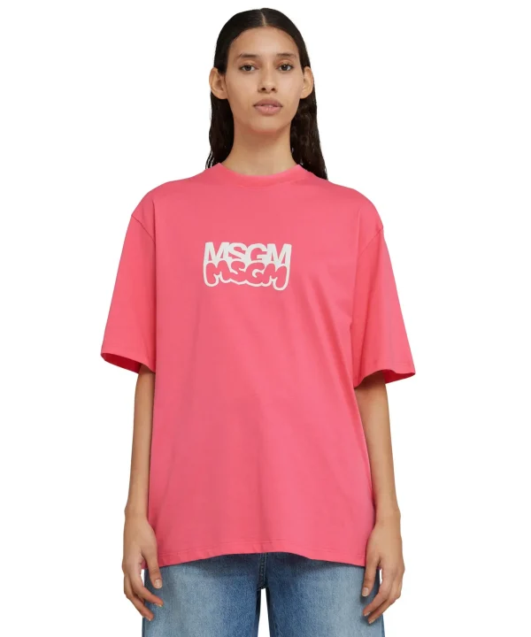 MSGM T-Shirt Girocollo In Cotone Burro Studio X Fucsia Outlet