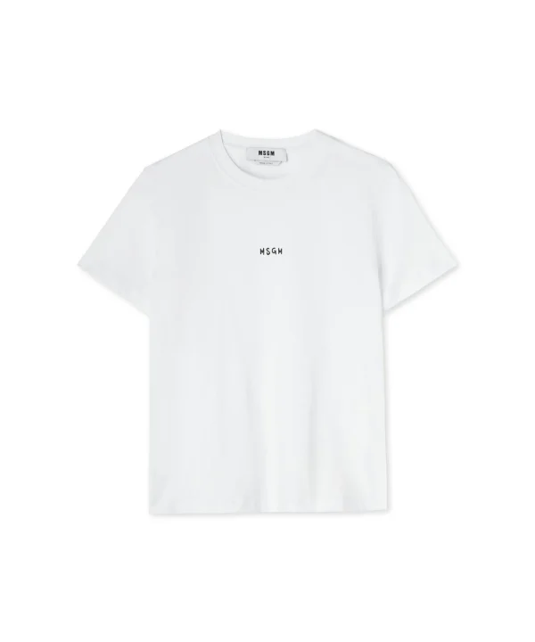 MSGM T-Shirt Girocollo In Cotone Con Micro Logo White Outlet