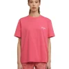 MSGM T-Shirt Girocollo In Cotone Con Logo Multicolor Corsivo Ricamato Fucsia Best Sale