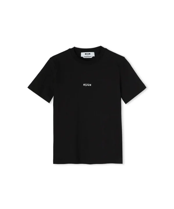 MSGM T-Shirt Girocollo In Cotone Con Micro Logo Black Best Sale