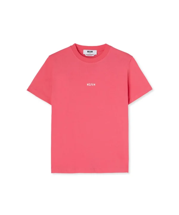 MSGM T-Shirt Girocollo In Cotone Con Micro Logo Fucsia New