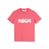 MSGM T-Shirt Girocollo In Cotone Con Nuovo Logo Pennellato Fucsia Outlet