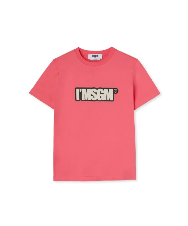 MSGM T-Shirt Girocollo In Cotone Con Logo "I'" Fucsia Online