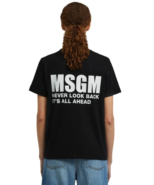 MSGM T-Shirt Girocollo In Cotone Con Logo E Quote Black Discount