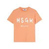 MSGM T-Shirt Girocollo In Cotone Con Logo Pennellato Orange Clearance