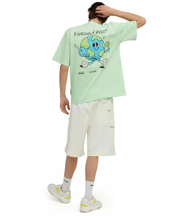 MSGM T-Shirt Girocollo In Cotone Organico Della Capsule Fantastic Green Light Green Hot