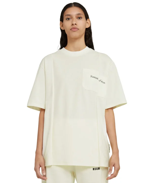 MSGM T-Shirt Girocollo In Cotone Organico Della Capsule Fantastic Green Cream Outlet