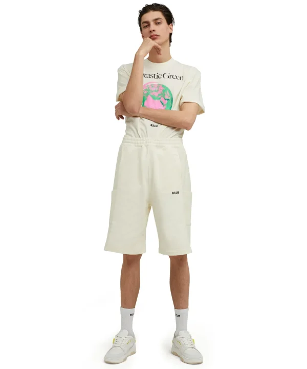 MSGM T-Shirt Girocollo In Cotone Organico Della Capsule Fantastic Green Cream Fashion