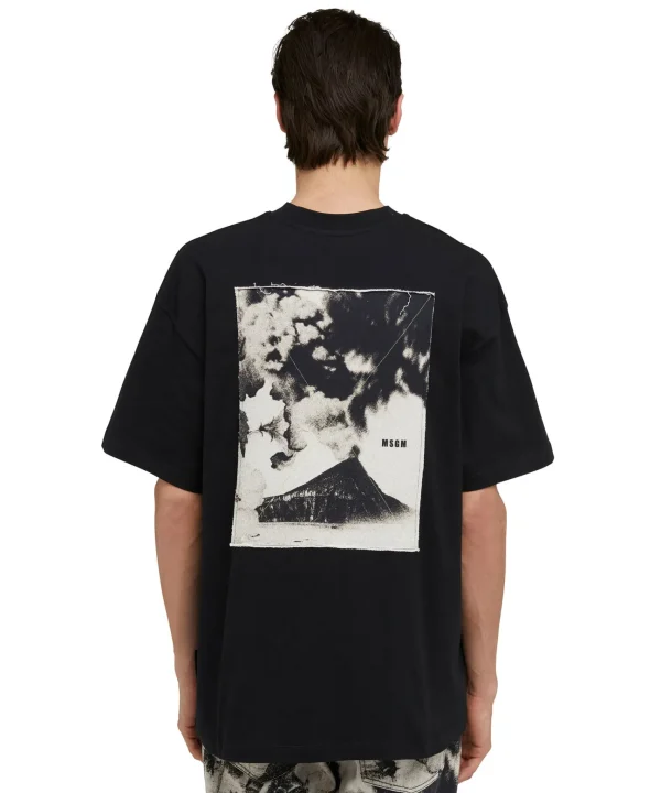 MSGM T-Shirt Girocollo In Cotone Con Stampa "Volcano" Black Best