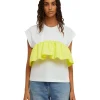 MSGM T-Shirt Girocollo In Cotone Con Balza In Taffeta Applicata White Online