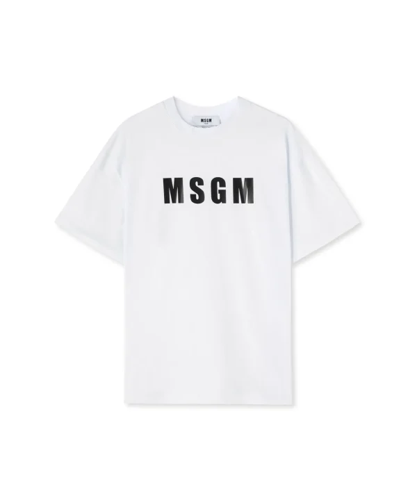 MSGM T-Shirt Girocollo In Cotone Con Logo White Flash Sale