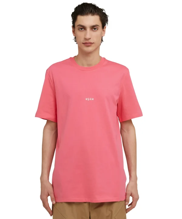 MSGM T-Shirt Girocollo In Cotone Con Micro Logo Fucsia Best Sale