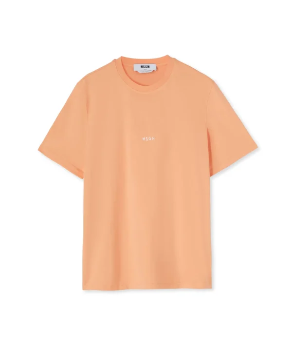 MSGM T-Shirt Girocollo In Cotone Con Micro Logo Orange Hot