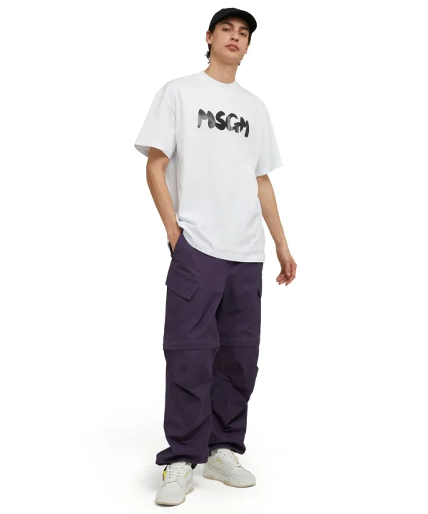 MSGM T-Shirt Girocollo In Cotone Con Nuovo Logo Pennellato White Flash Sale