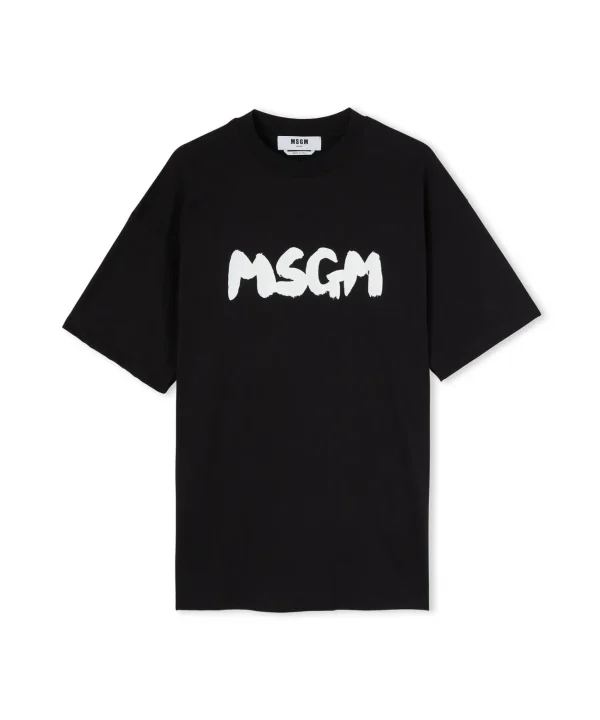 MSGM T-Shirt Girocollo In Cotone Con Nuovo Logo Pennellato Black Hot