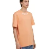 MSGM T-Shirt Girocollo In Cotone Con Logo Pennellato Posizionato Sul Collo Orange Best Sale