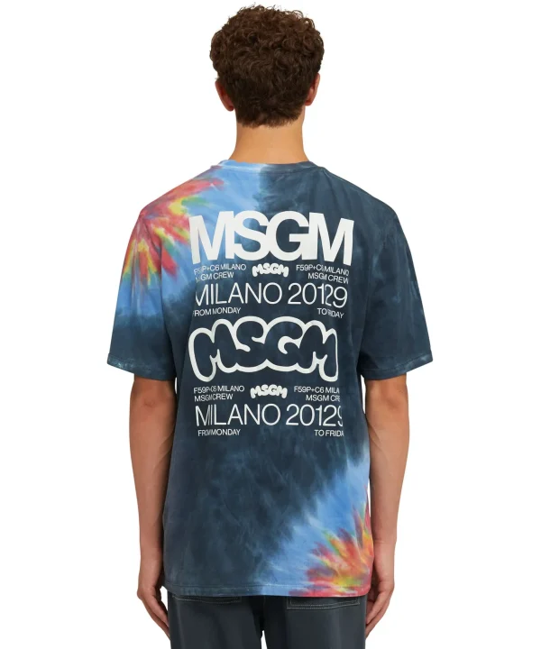 MSGM T-Shirt Girocollo In Cotone Tie Dye Con Logo E Grafica Burro Studio X Blue Fashion